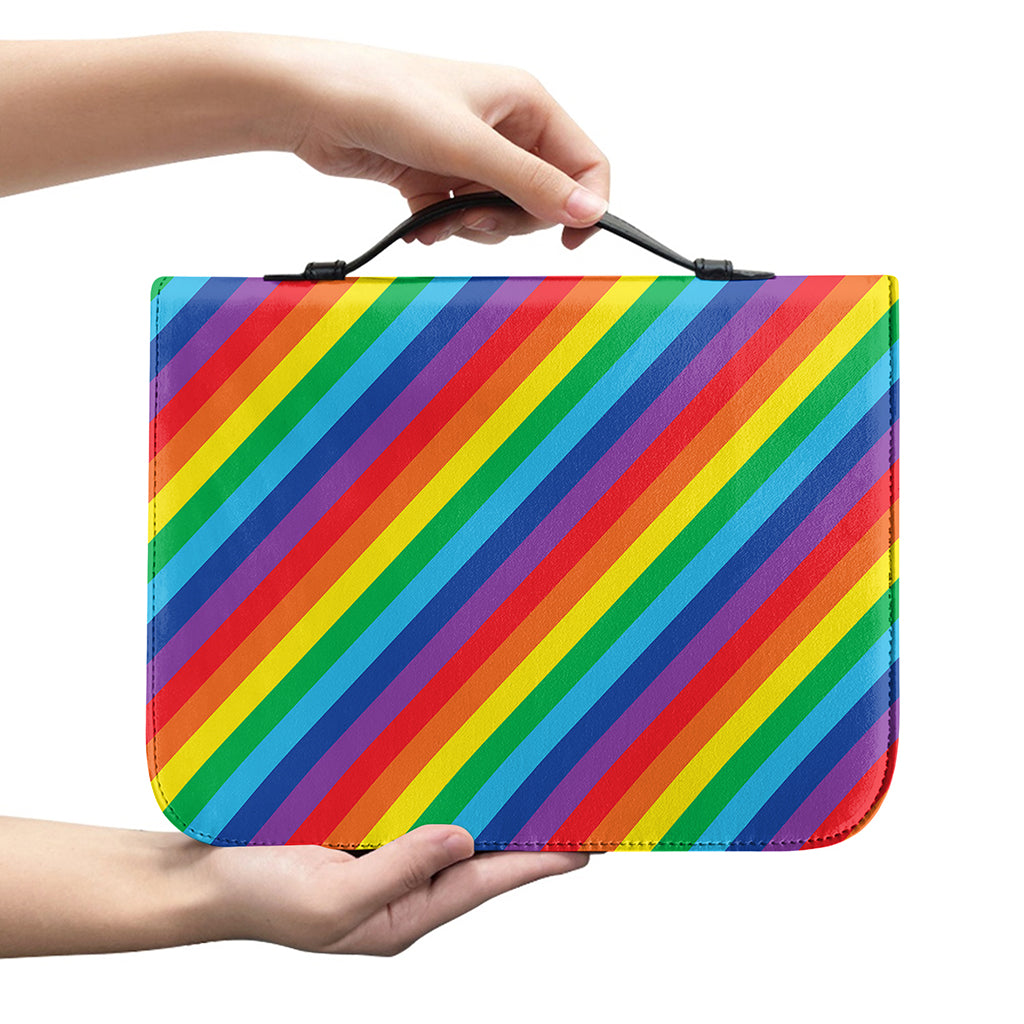 Rainbow Diagonal Striped Pattern Print Leather Bible Cover
