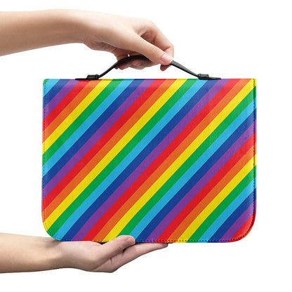 Rainbow Diagonal Striped Pattern Print Leather Bible Cover