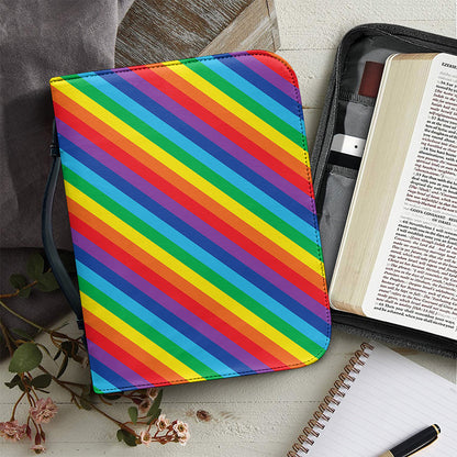 Rainbow Diagonal Striped Pattern Print Leather Bible Cover