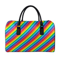 Rainbow Diagonal Striped Pattern Print Leather Duffel Bag