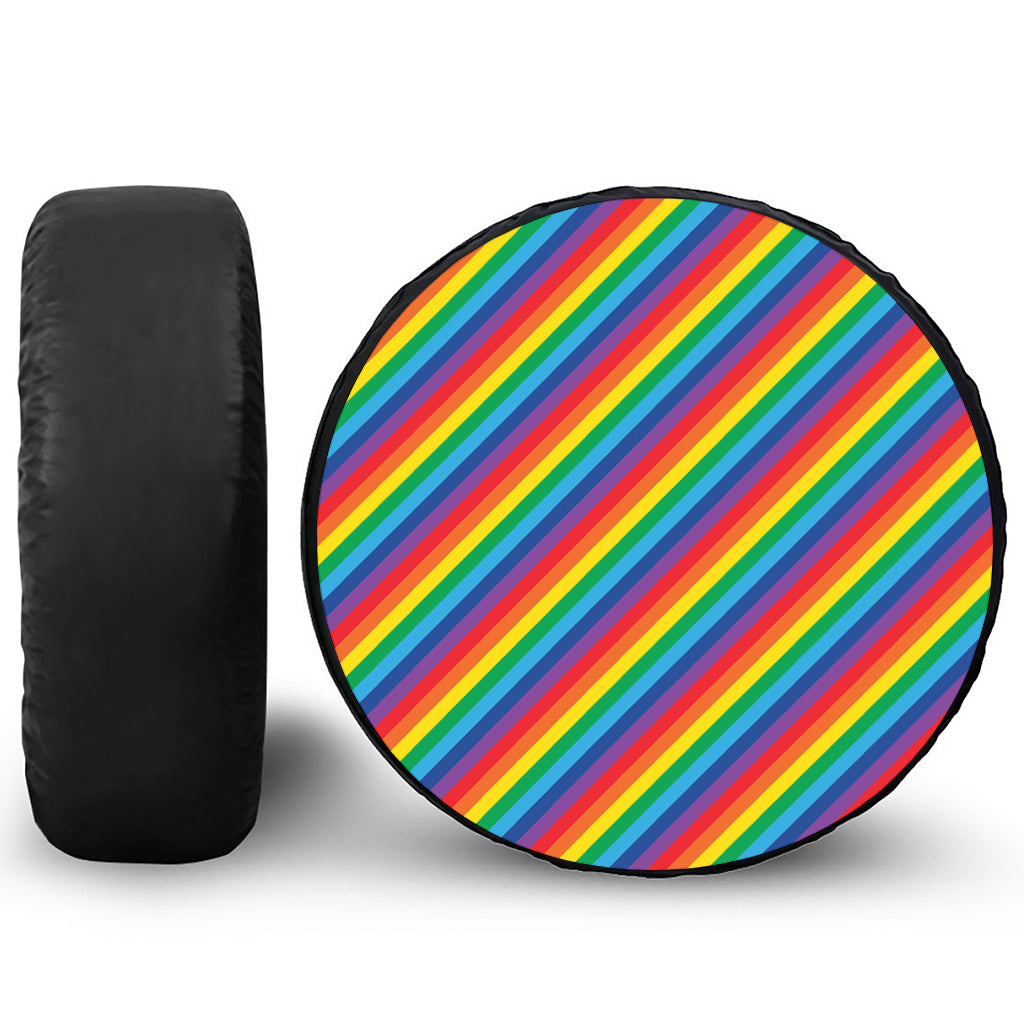 Rainbow Diagonal Striped Pattern Print Leather Spare Tire Cover