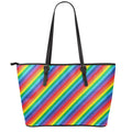 Rainbow Diagonal Striped Pattern Print Leather Tote Bag With Zipper