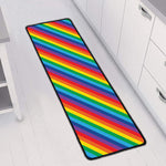 Rainbow Diagonal Striped Pattern Print Long Kitchen Mat