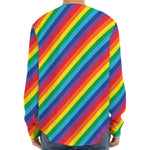 Rainbow Diagonal Striped Pattern Print Long Sleeve Baseball Jersey