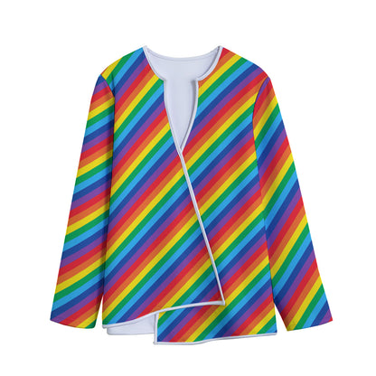 Rainbow Diagonal Striped Pattern Print Long Sleeve Short Coat