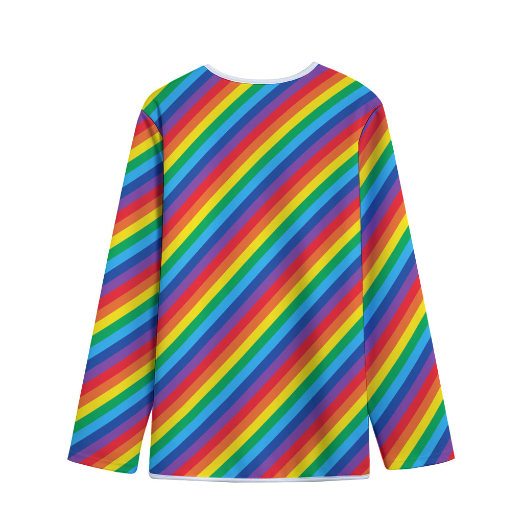 Rainbow Diagonal Striped Pattern Print Long Sleeve Short Coat