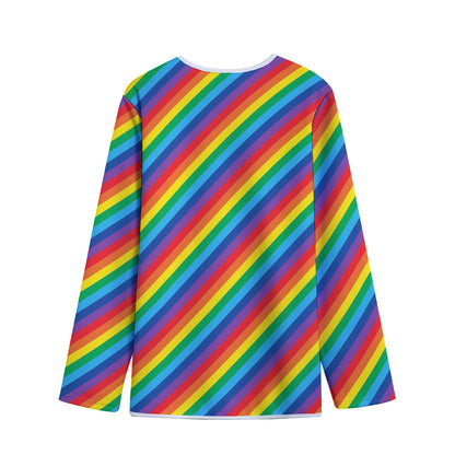 Rainbow Diagonal Striped Pattern Print Long Sleeve Short Coat