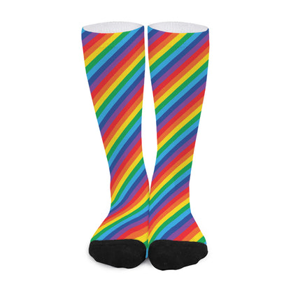 Rainbow Diagonal Striped Pattern Print Long Socks