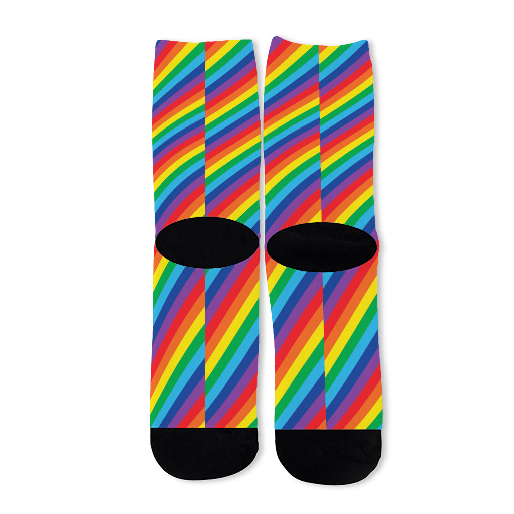 Rainbow Diagonal Striped Pattern Print Long Socks