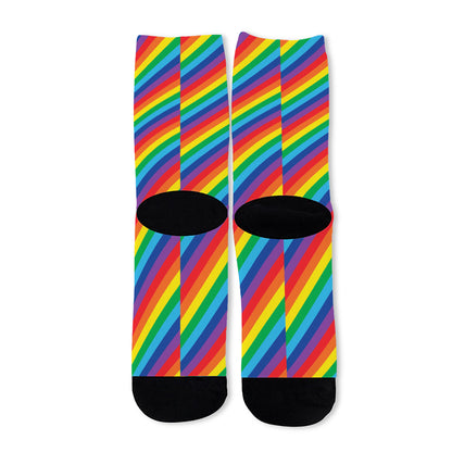 Rainbow Diagonal Striped Pattern Print Long Socks
