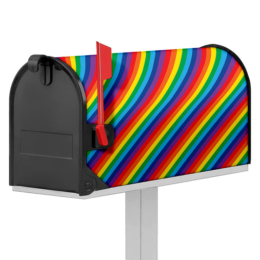Rainbow Diagonal Striped Pattern Print Mailbox Cover