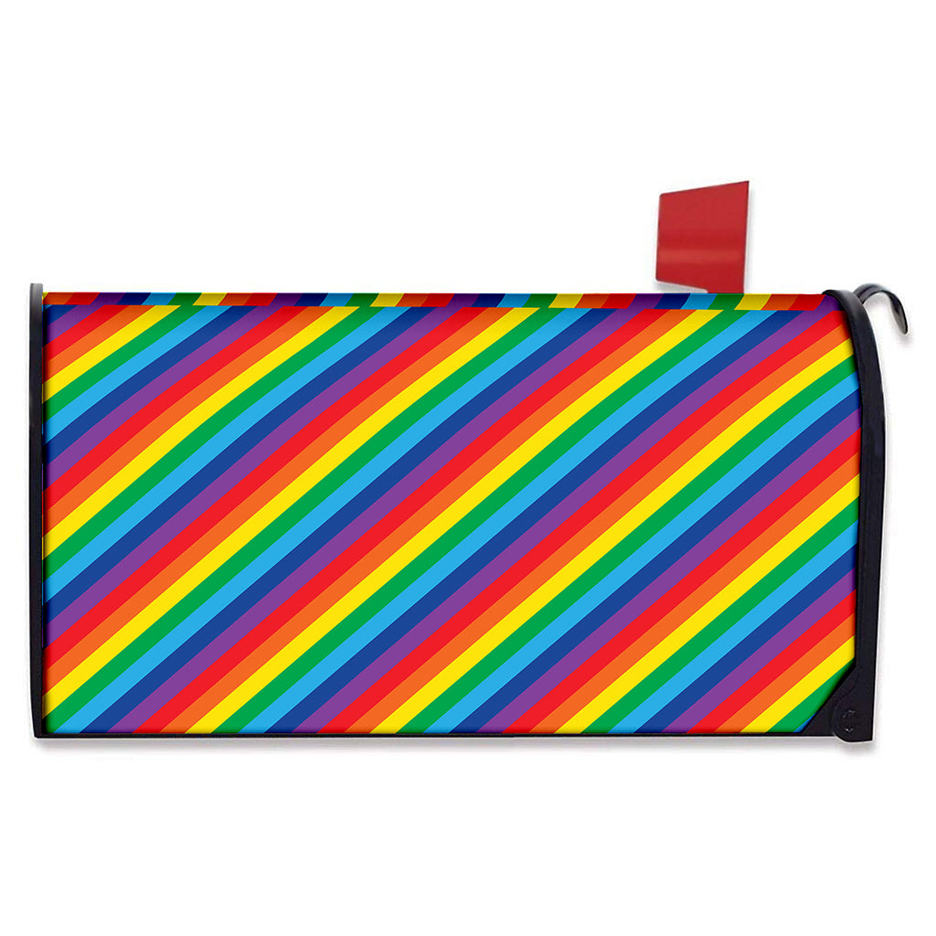 Rainbow Diagonal Striped Pattern Print Mailbox Cover