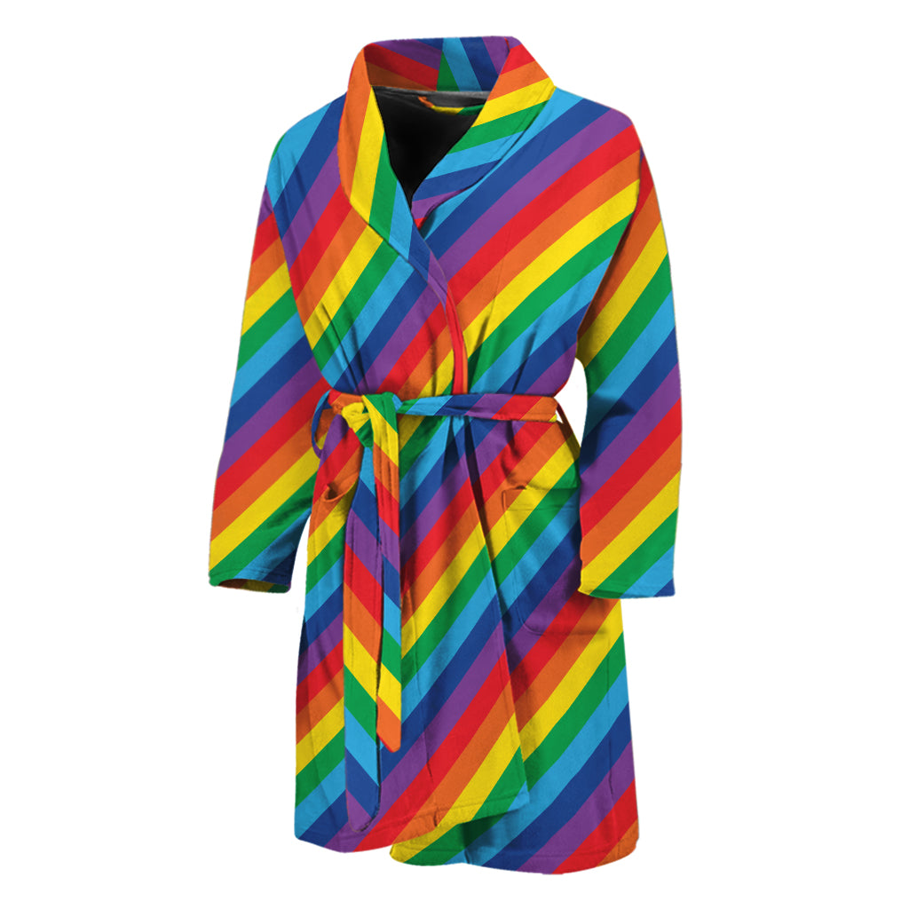 Rainbow Diagonal Striped Pattern Print Men's Bathrobe