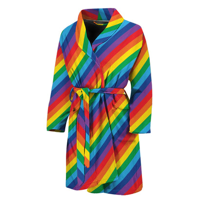 Rainbow Diagonal Striped Pattern Print Men's Bathrobe