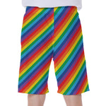 Rainbow Diagonal Striped Pattern Print Men's Beach Shorts