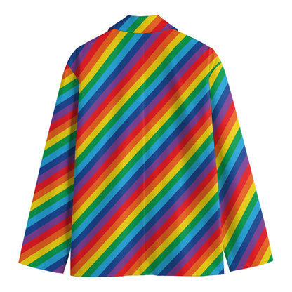 Rainbow Diagonal Striped Pattern Print Men's Blazer