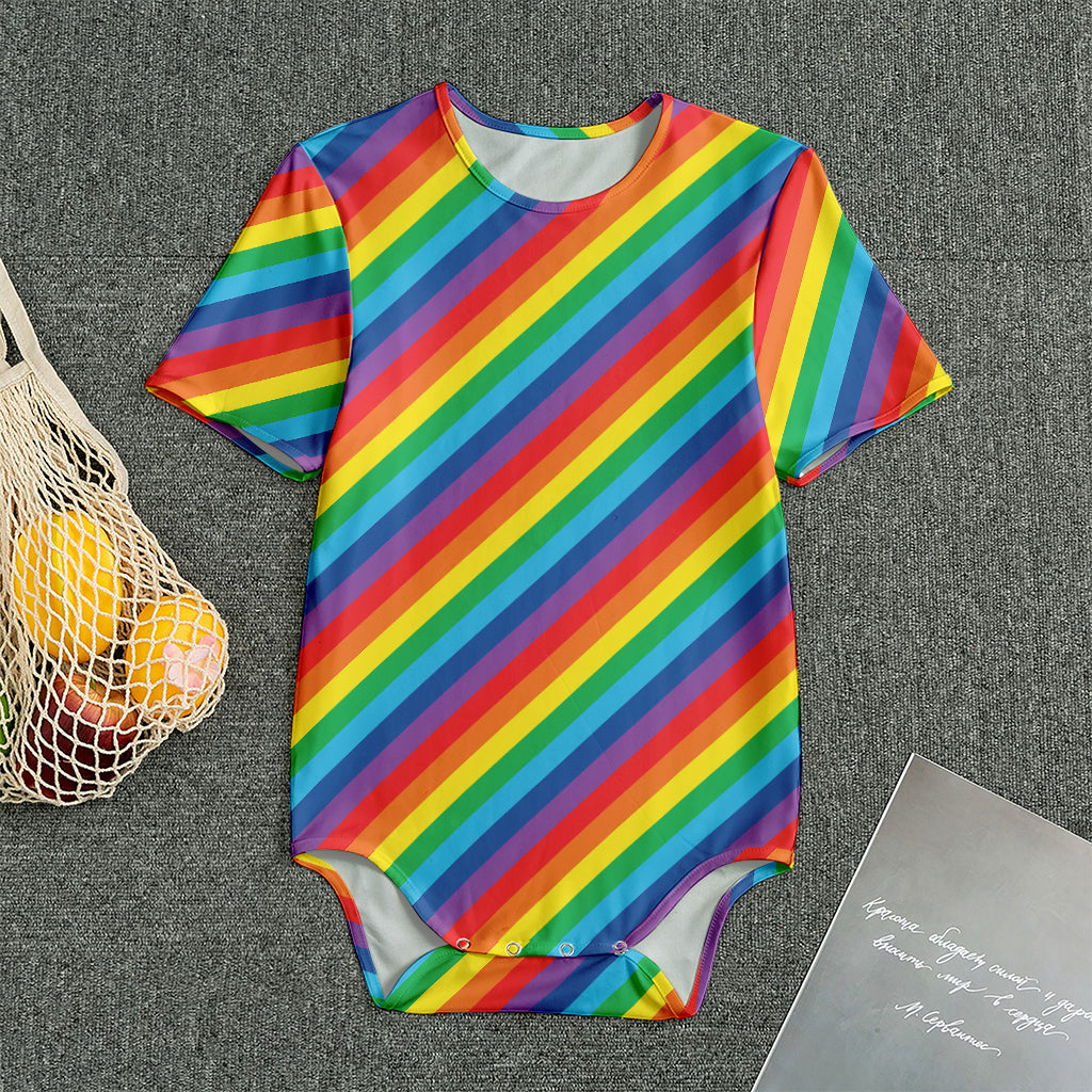 Rainbow Diagonal Striped Pattern Print Men's Bodysuit