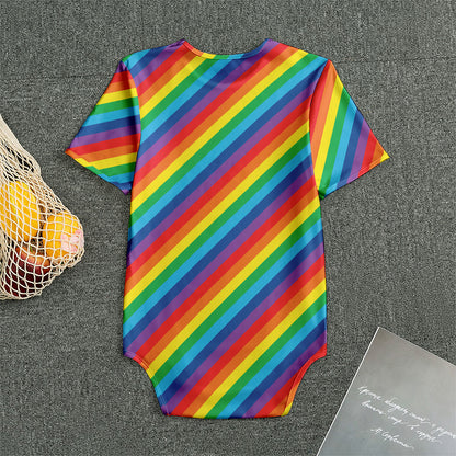 Rainbow Diagonal Striped Pattern Print Men's Bodysuit