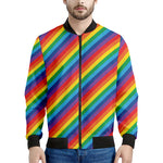 Rainbow Diagonal Striped Pattern Print Men's Bomber Jacket