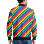 Rainbow Diagonal Striped Pattern Print Men's Bomber Jacket