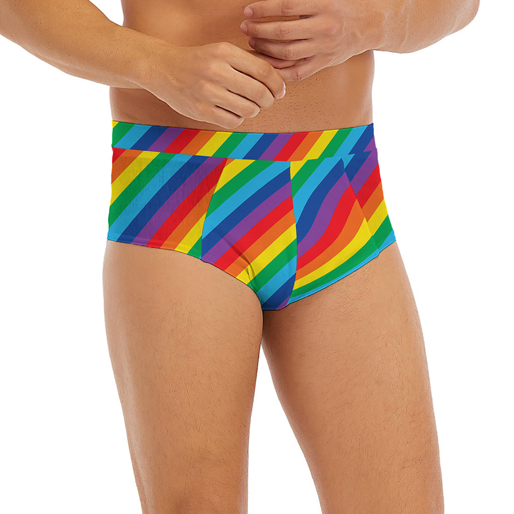 Rainbow Diagonal Striped Pattern Print Men's Briefs