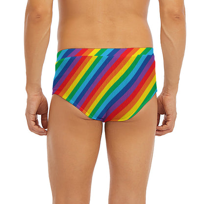 Rainbow Diagonal Striped Pattern Print Men's Briefs