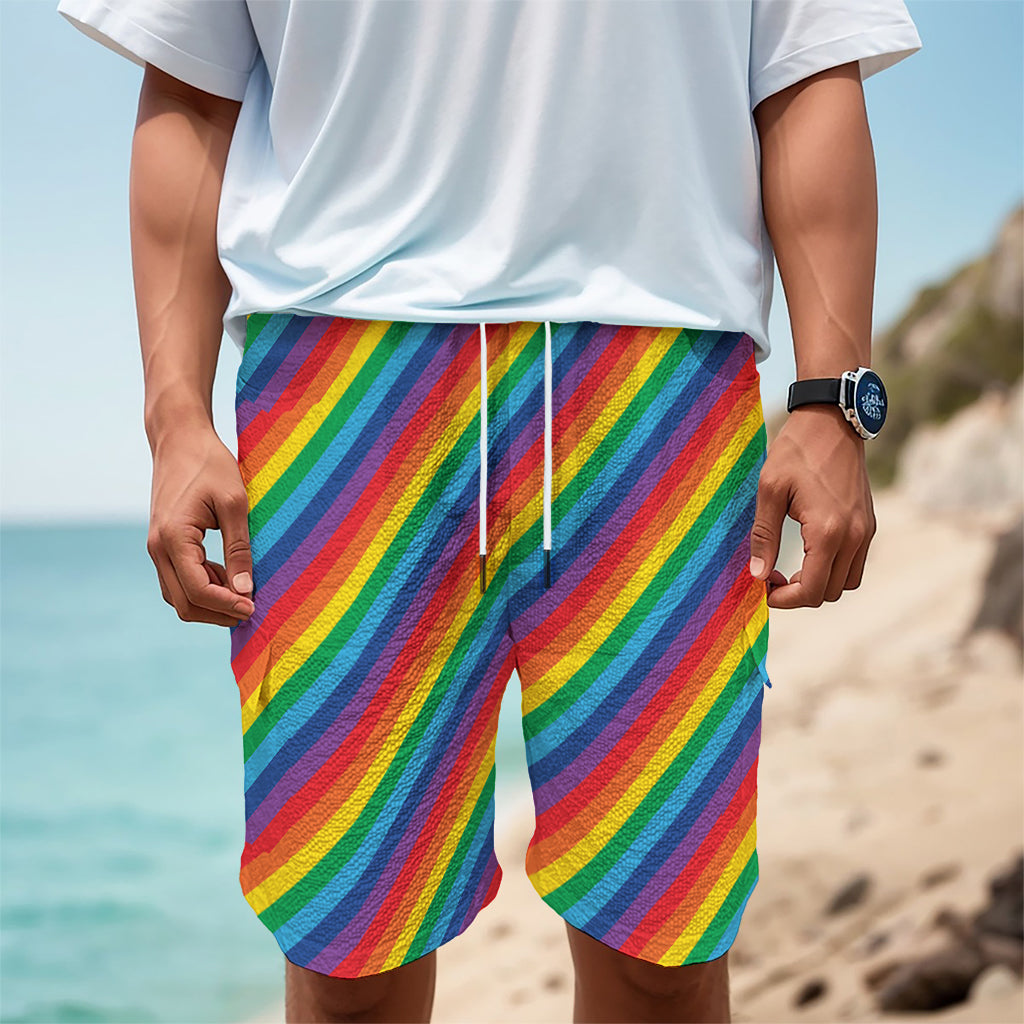 Rainbow Diagonal Striped Pattern Print Men's Cargo Shorts