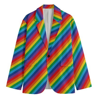Rainbow Diagonal Striped Pattern Print Men's Cotton Blazer