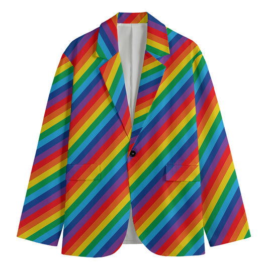 Rainbow Diagonal Striped Pattern Print Men's Cotton Blazer