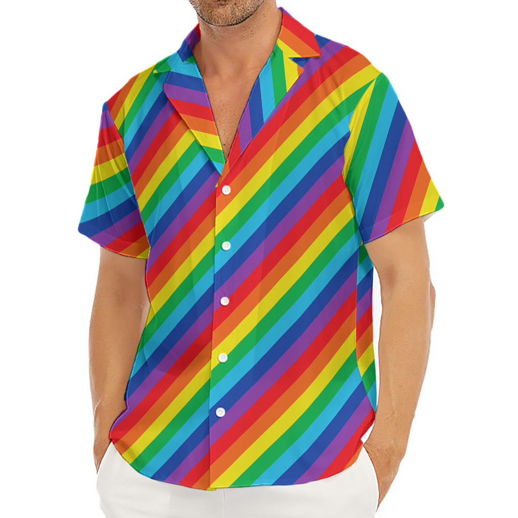 Rainbow Diagonal Striped Pattern Print Men's Deep V-Neck Shirt
