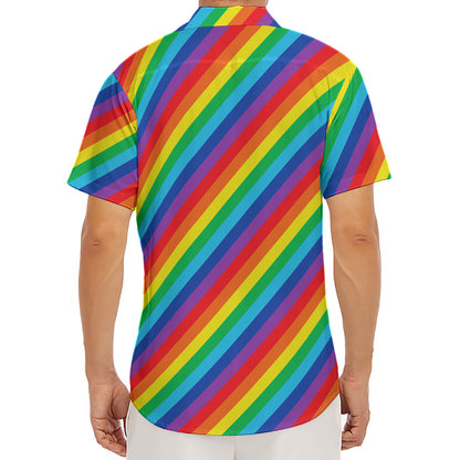 Rainbow Diagonal Striped Pattern Print Men's Deep V-Neck Shirt