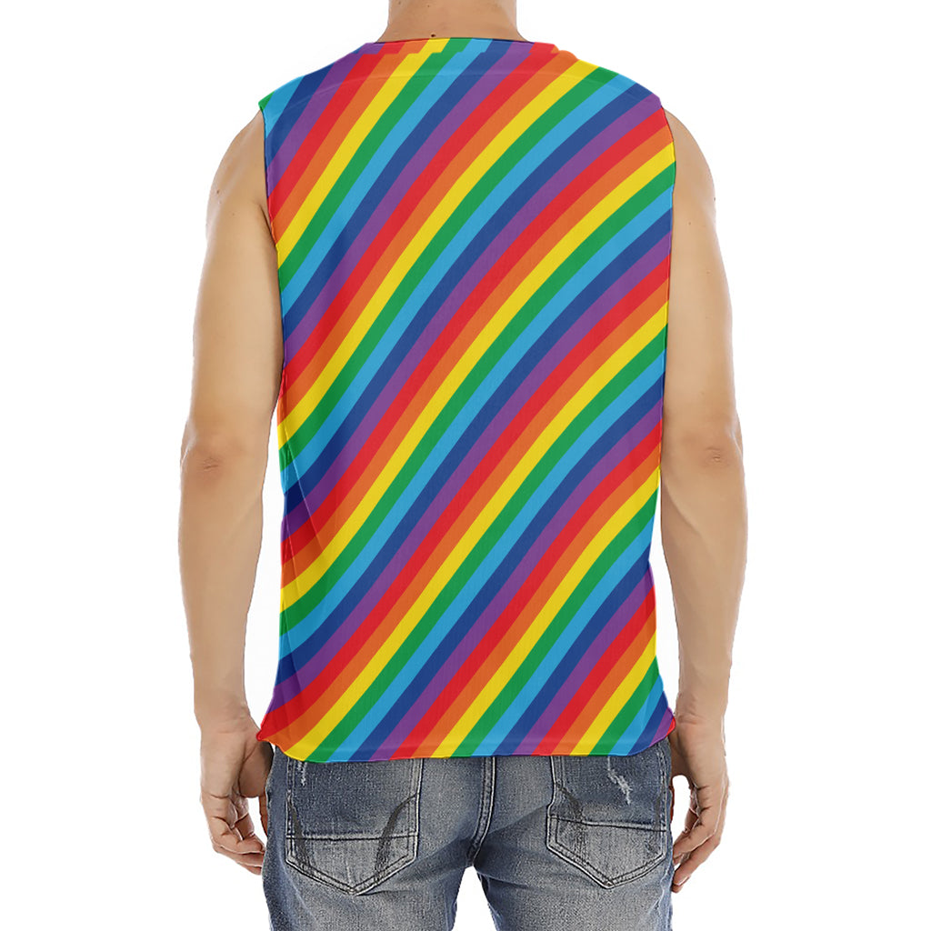 Rainbow Diagonal Striped Pattern Print Men's Fitness Tank Top