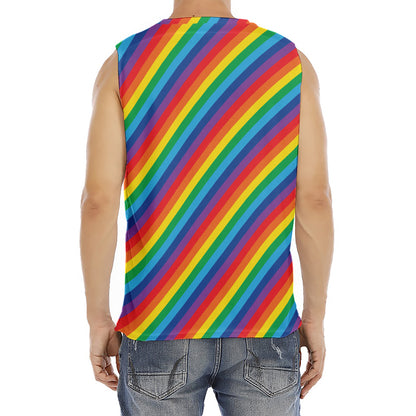 Rainbow Diagonal Striped Pattern Print Men's Fitness Tank Top