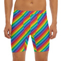Rainbow Diagonal Striped Pattern Print Men's Long Boxer Briefs
