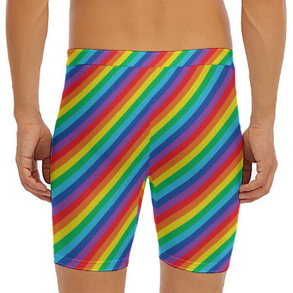 Rainbow Diagonal Striped Pattern Print Men's Long Boxer Briefs
