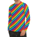 Rainbow Diagonal Striped Pattern Print Men's Long Sleeve Rash Guard