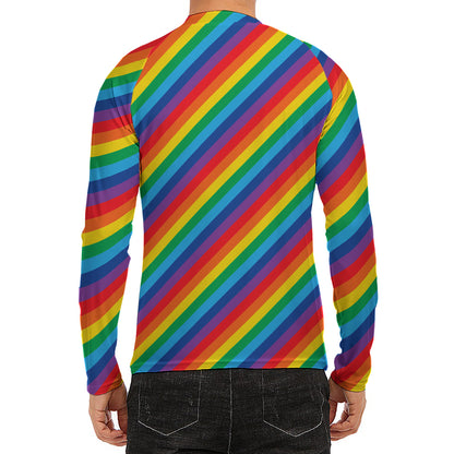 Rainbow Diagonal Striped Pattern Print Men's Long Sleeve Rash Guard