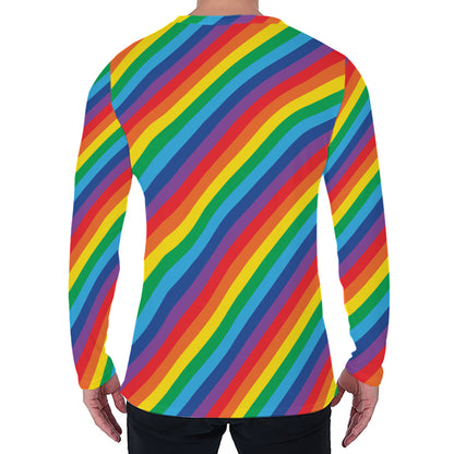 Rainbow Diagonal Striped Pattern Print Men's Long Sleeve T-Shirt