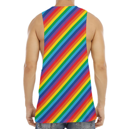 Rainbow Diagonal Striped Pattern Print Men's Muscle Tank Top