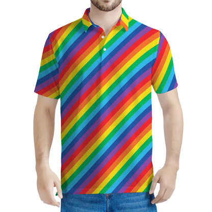 Rainbow Diagonal Striped Pattern Print Men's Polo Shirt
