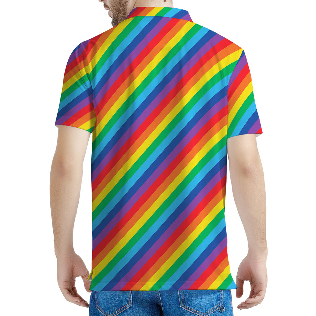Rainbow Diagonal Striped Pattern Print Men's Polo Shirt