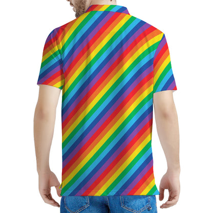 Rainbow Diagonal Striped Pattern Print Men's Polo Shirt
