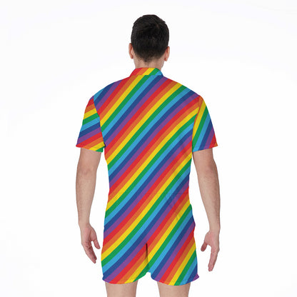 Rainbow Diagonal Striped Pattern Print Men's Rompers