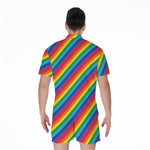 Rainbow Diagonal Striped Pattern Print Men's Rompers