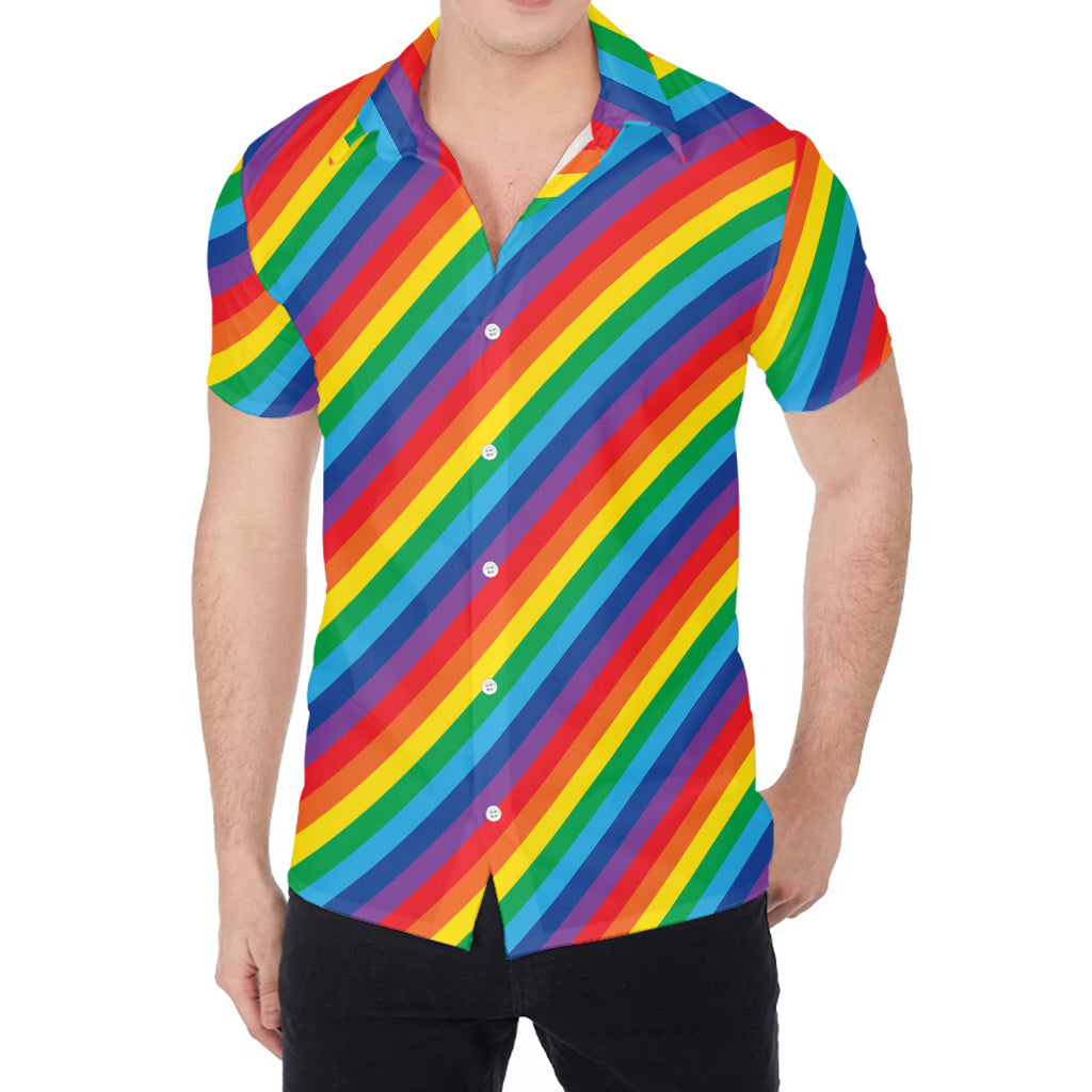 Rainbow Diagonal Striped Pattern Print Men's Shirt