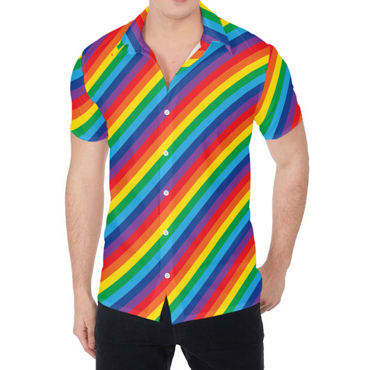 Rainbow Diagonal Striped Pattern Print Men's Shirt