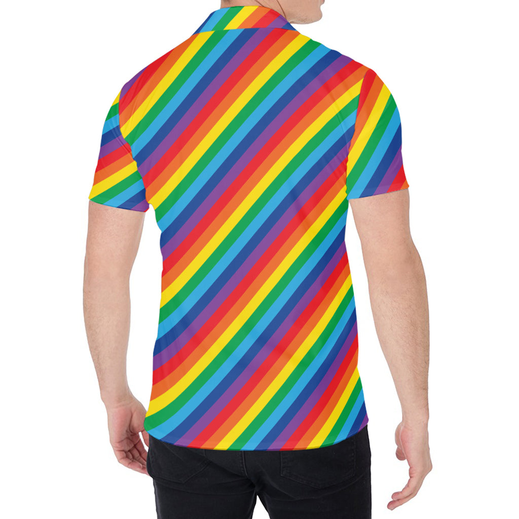 Rainbow Diagonal Striped Pattern Print Men's Shirt