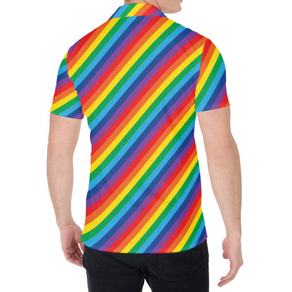 Rainbow Diagonal Striped Pattern Print Men's Shirt