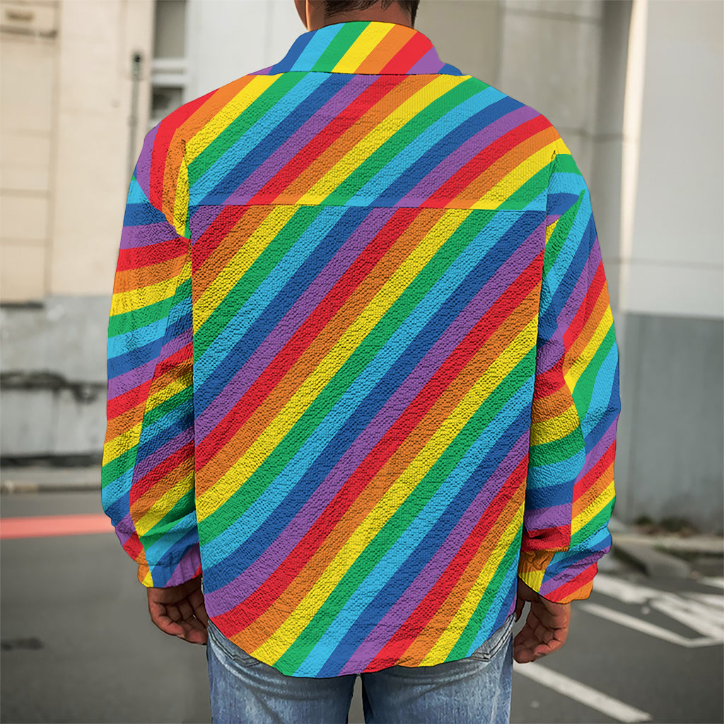 Rainbow Diagonal Striped Pattern Print Men's Shirt Jacket