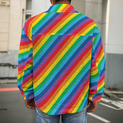 Rainbow Diagonal Striped Pattern Print Men's Shirt Jacket